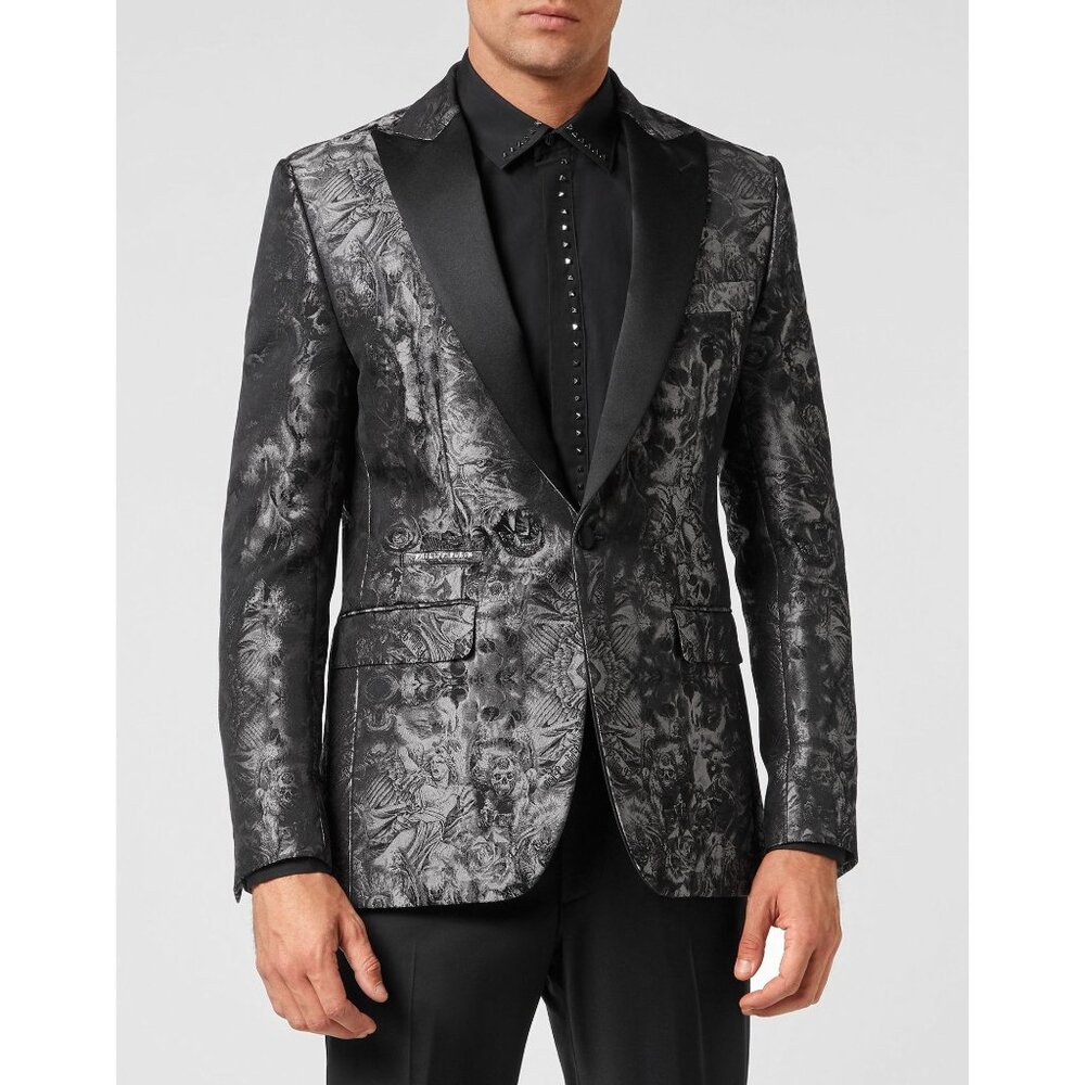 NWT $ 3650 Philipp Plein Jacquard Blazer Lord Fit Goth Black Size 50